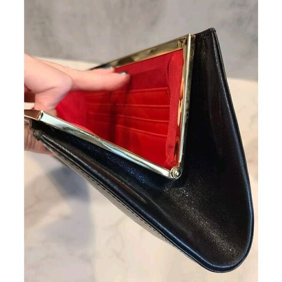 Hobo International Black Leather 13" X 5" Clutch Purse Wallet Gold Clasp EUC - Picture 10 of 13